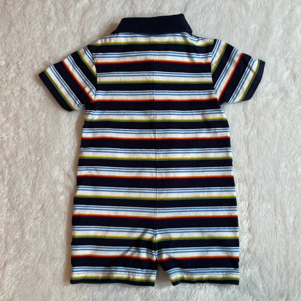 VTG Gymboree Boys 18-24M Striped Polo Romper Multi Color Palm Tree 2005 Y2K